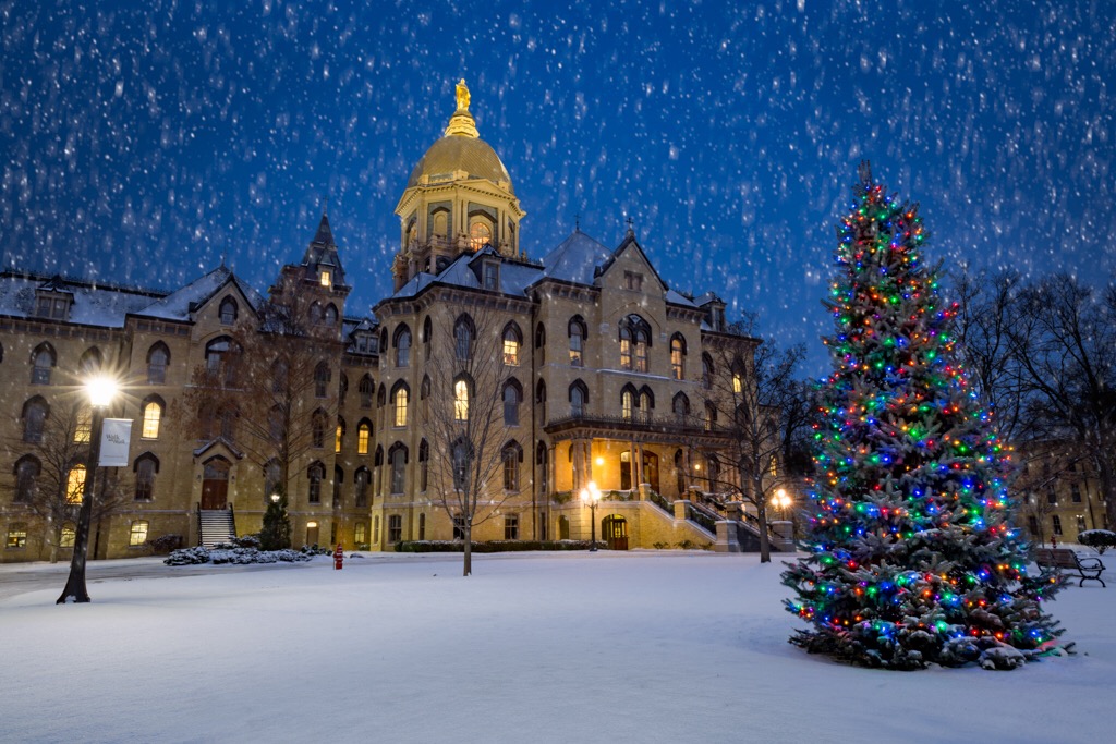Notre Dame's campus in winter is a snow globe come to life (Image used with permission. Photo credit: Jessica Cepele Photography)