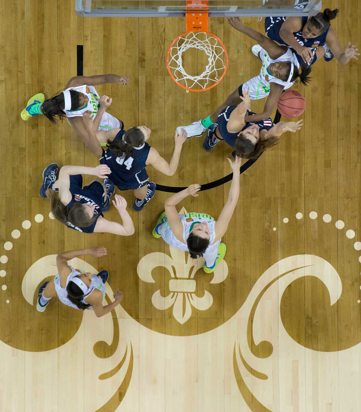 Apr 7, 2013; Notre Dame battles against Connecticut during the second half of the semifinals of the 2013 NCAA women's basketball Final Four at the New Orleans Arena. Connecticut defeated Notre Dame 83 to 65. Photo by Barbara Johnston/ University of Notre Dame
