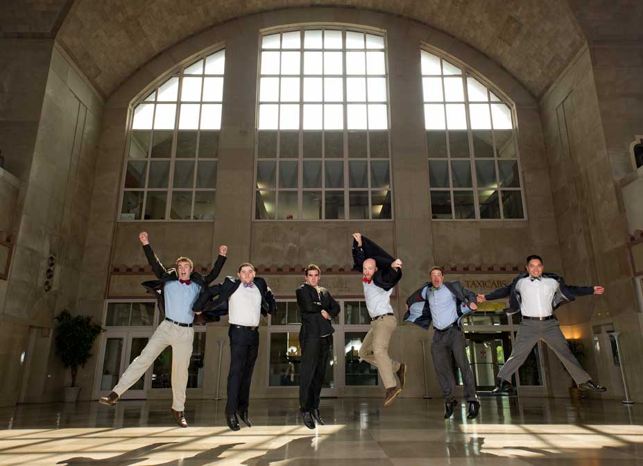May 30, 2013; (name - left to right) Alan Barrett, Santiago Garces, Brendan Daly, Daniel Lewis, Andrew Wiand and Khoa Huynh of enFocus in Union Station where their office is located in South Bend. Photo by Barbara Johnston/University of Notre Dame