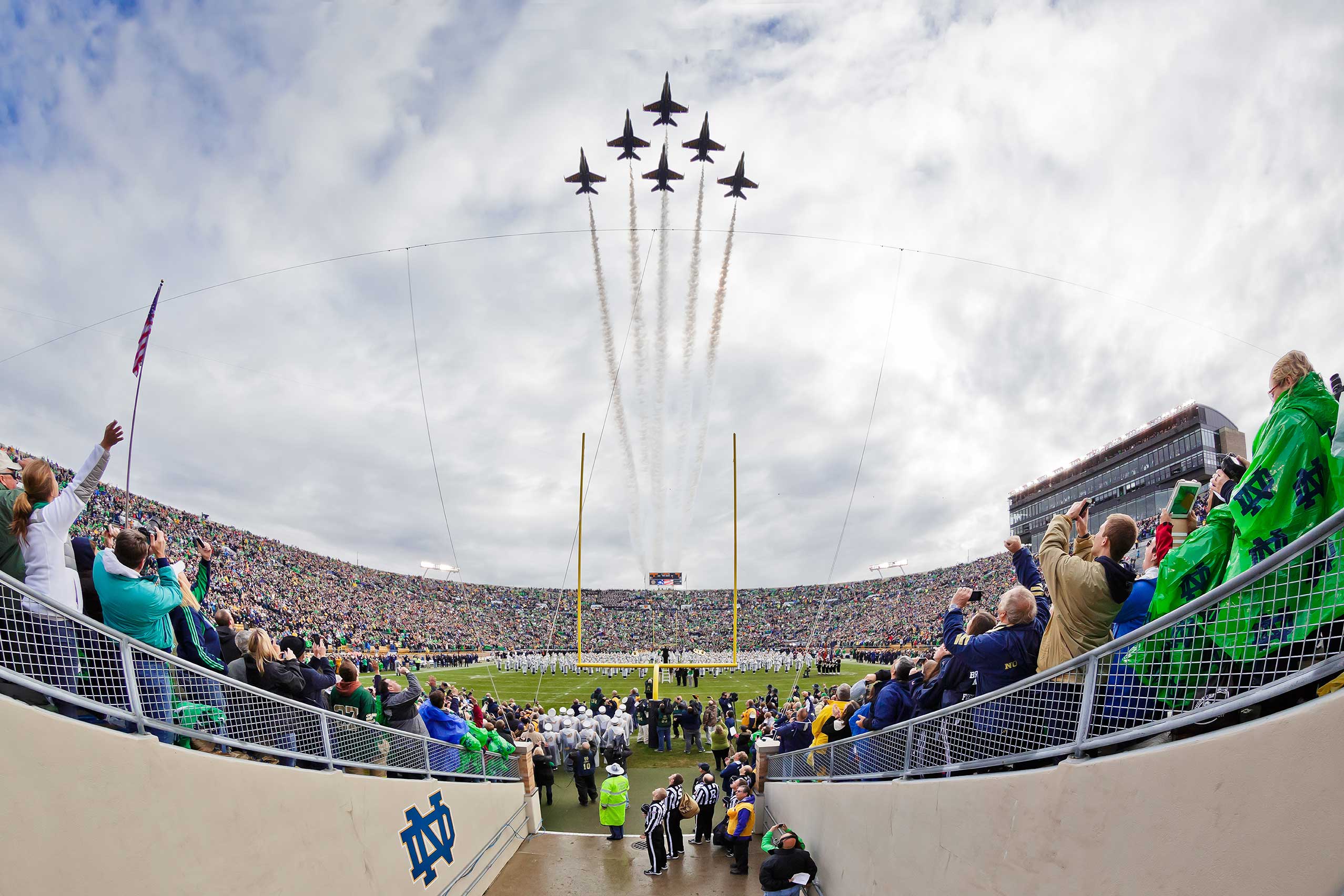 Nov. 2, 2013; The Blue Angels fly over Notre Dame Stadium before the Navy game, 2013.