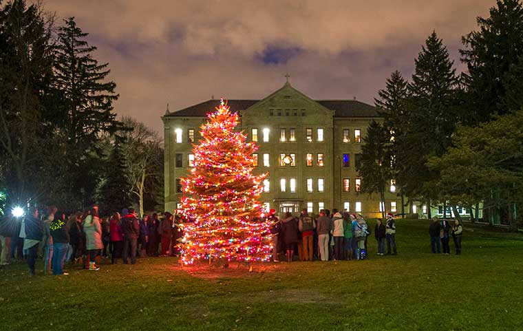 Dec 6, 2013; Christmas tree lighting celebration at Carroll Hall. Photo by Barbara Johnston/University Photographer 