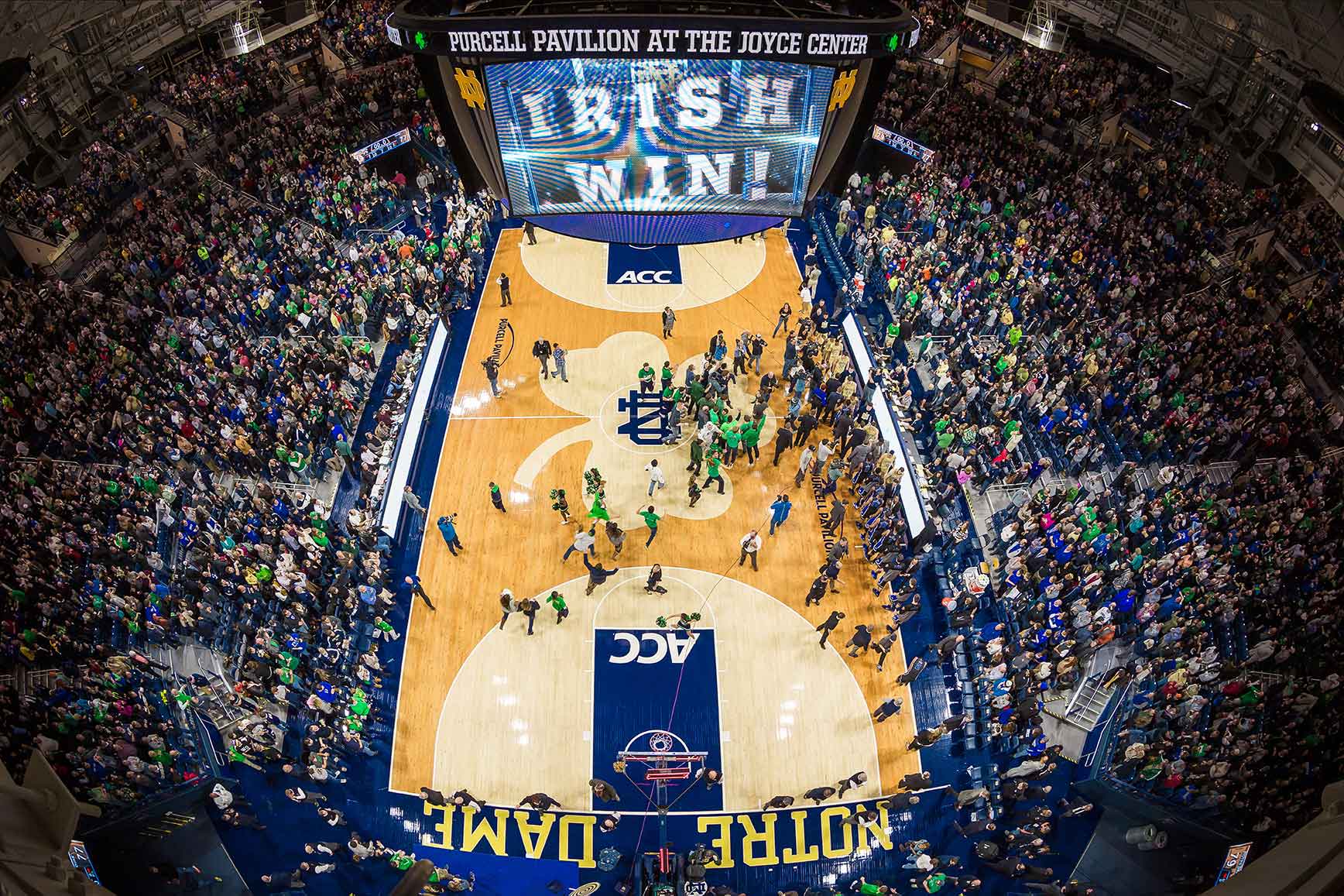 Jan. 4, 2014; Fans rush the court after Notre Dame defeated the Duke Blue Devils 79-77 in the Men's Basketball ACC-opening game.