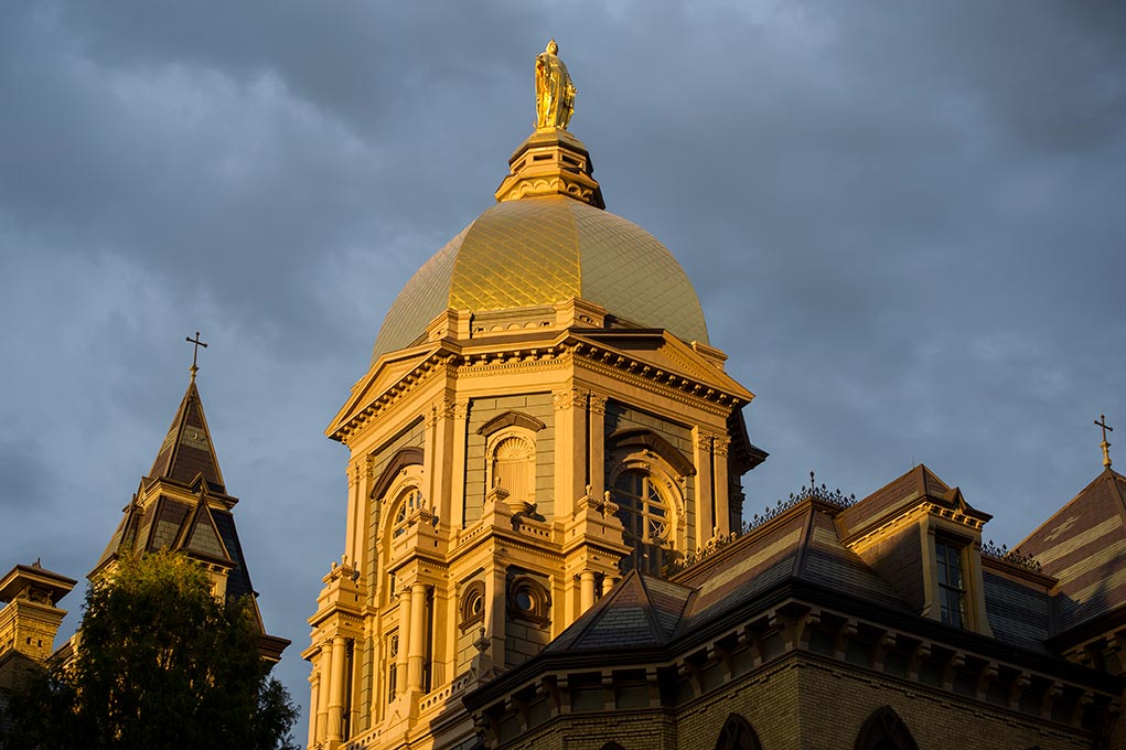 Oct. 27, 2014; Main Building and Golden Dome at sunset. (Photo by Barbara Johnston/University of Notre Dame)