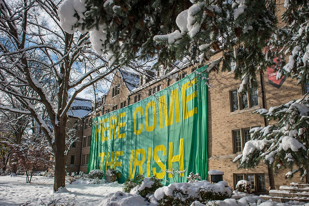 Nov. 14, 2014; "Here Come the Irish" sign on Zahm Hall. (Photo by Matt Cashore/University of Notre Dame)