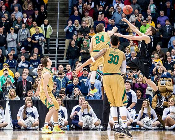 Mar. 21, 2015; Pat Connaughton (24) makes a block late in regulation in the third round game of the NCAA Tournament. Notre Dame defeated Butler 67-64 in overtime. (Photo by Matt Cashore/University of Notre Dame)