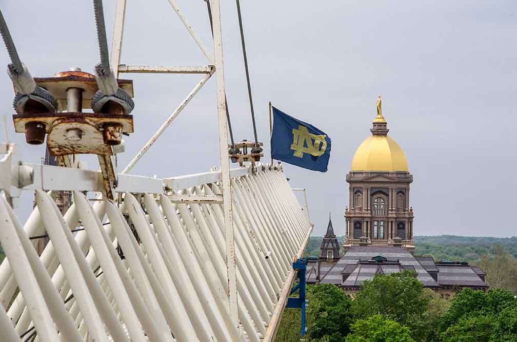 May 14, 2015; Construction crane for McCourtney Hall. (Photo by Barbara Johnston/University of Notre Dame)