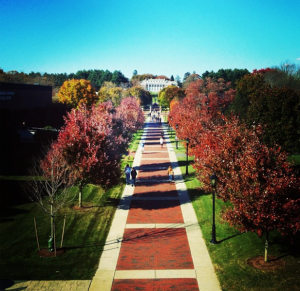 The idyllic campus of Stonehill College in Easton, MA