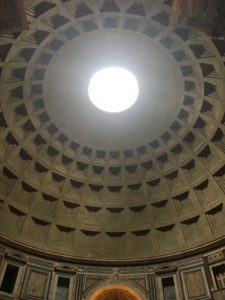 The light bursting through the dome of the Pantheon.