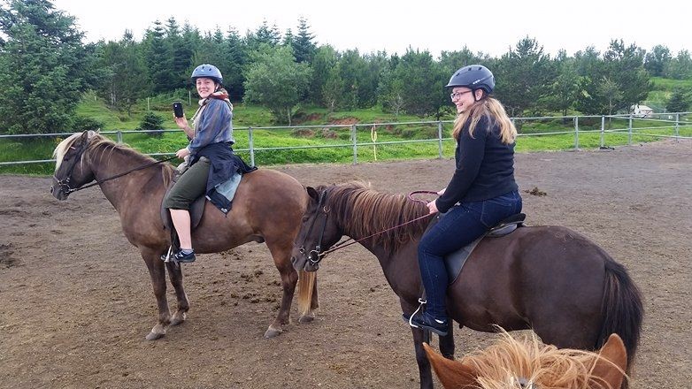 Amy Bloch (left), a friend of mine from the program, and me (right) on the famous Icelandic horses. Photo credit: Courtney Cook