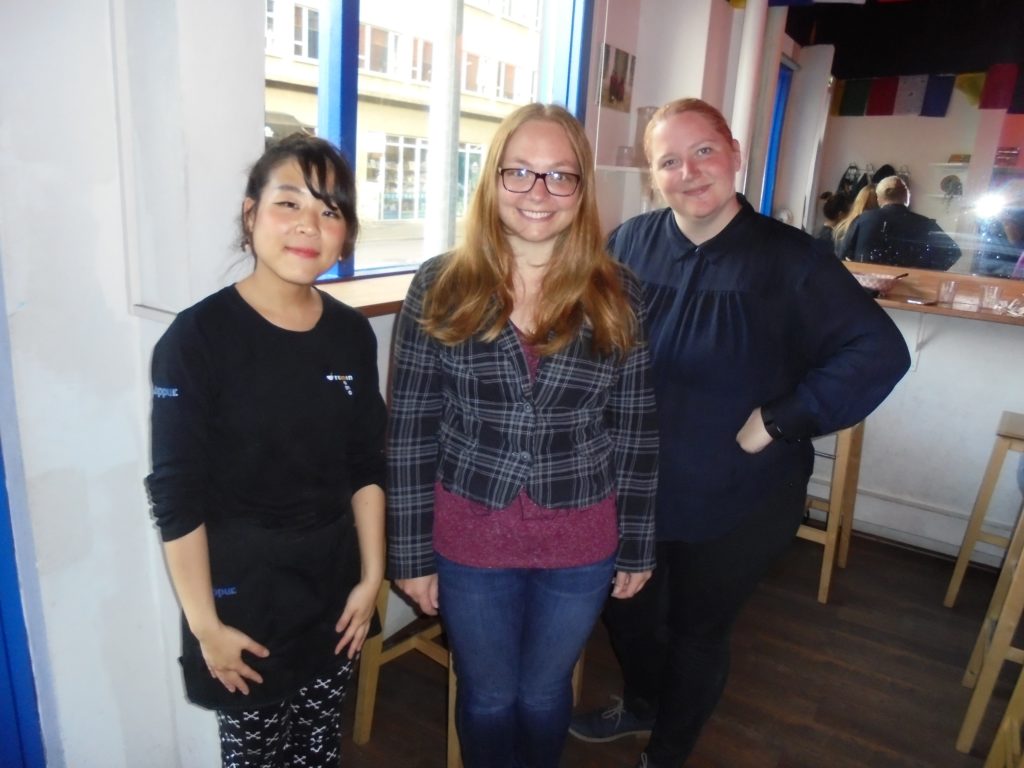 Left to right: Momo, me, and Courtney Cook (another student learning Icelandic) in Momo Ramen.