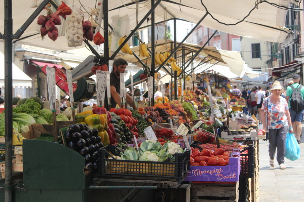 A vibrant fruit market in Venice that I found as I walked from the station