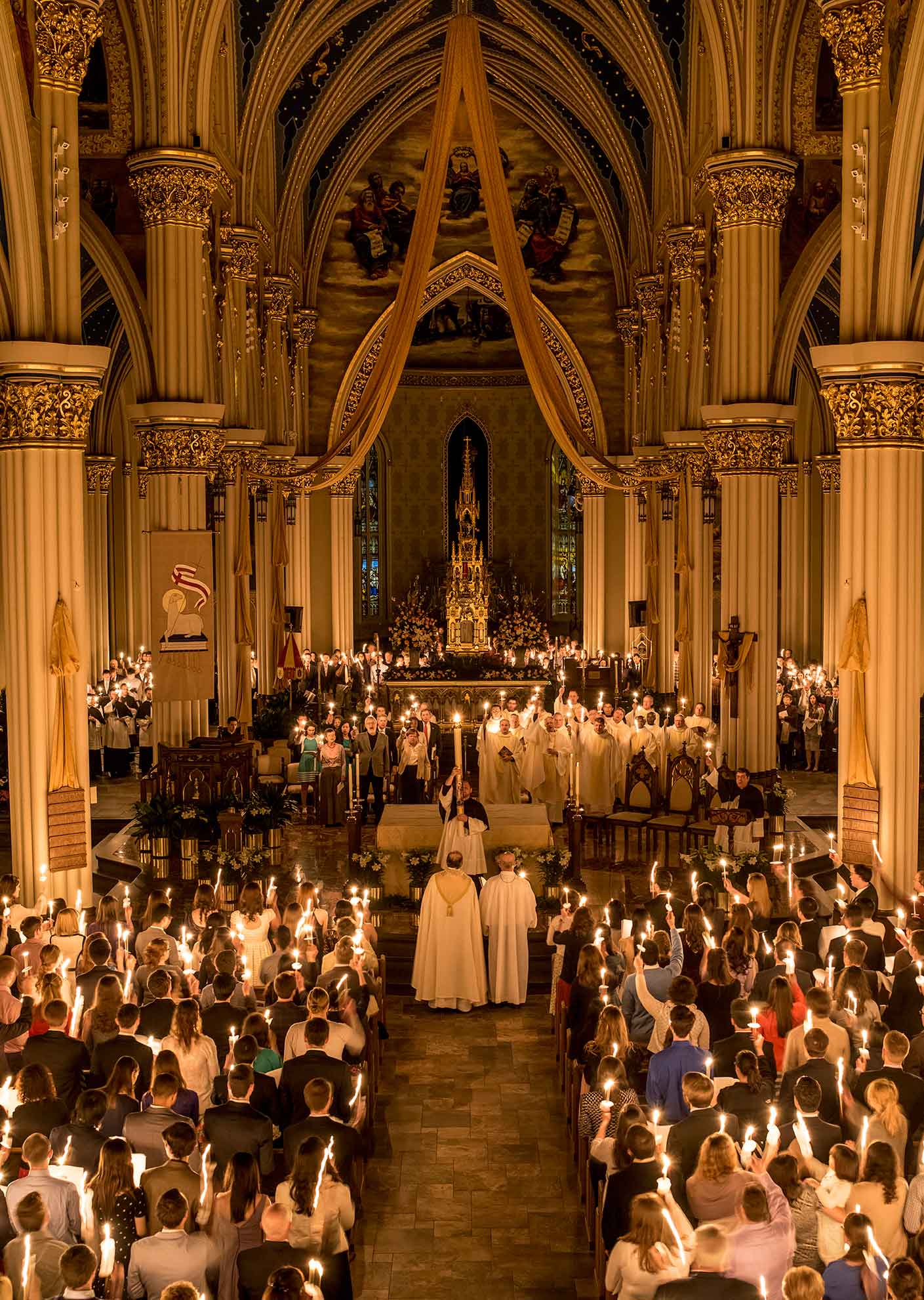 Apr. 4, 2015; Easter Vigil Mass in the Basilica of the Sacred Heart. (Photo by Barbara Johnston/University of Notre Dame)