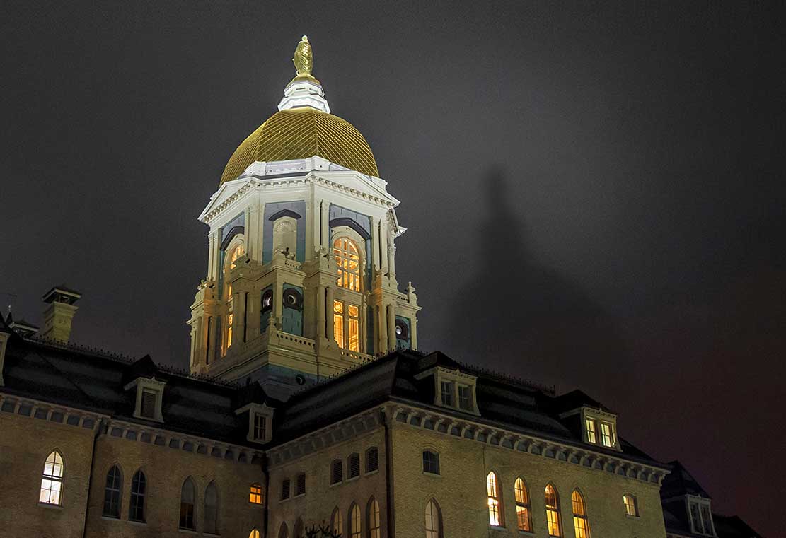 Apr. 7, 2015; The Dome casts a shadow on the bottom of low clouds. (Photo by Matt Cashore/University of Notre Dame)